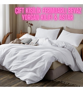 Çift Kişilik Fermuarlı Beyaz Yorgan Kılıfı Nevresim & Astar 200x220 Cm Sık Dokuma Kumaş
