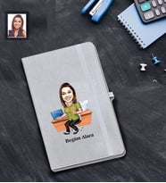 Kişiye Özel Öğretmen Karikatürlü Gri Defter Bayan-17