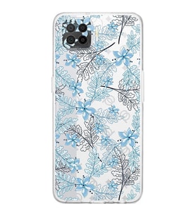 PrintiFy Oppo A73 Uyumlu Kamera Korumalı Floral Mavi Tasarımlı Şeffaf Silikon Kılıf