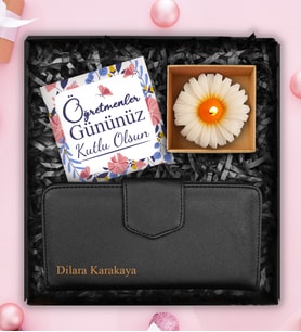 Öğretmenler Gününe Özel Kişiye Özel Cüzdan & Mum Hediye Seti