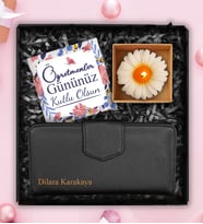 Öğretmenler Gününe Özel Kişiye Özel Cüzdan & Mum Hediye Seti
