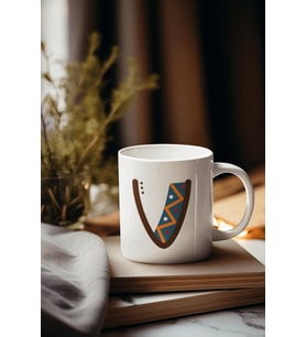 V Harfi Baskılı Porselen Kupa
