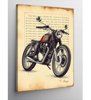 Kanvas Tablo Eski Motosiklet Çizimi