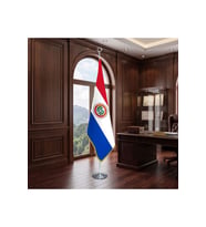 Paraguay Direkli - Altın Saçaklı Saten Makam Bayrağı Seti (Krom Direk)