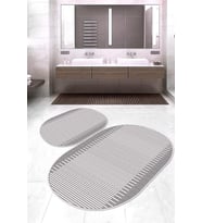 Dijital Baskılı Kaymaz Taban Yıkanabilir Oval 2'li Klozet Takımı Banyo Paspası NOKZ-SD-317 (Gri)