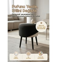 Yıkanabilir Puf Tabure Kılıfı Tak-Çıkar-Değiştir-Yenile Orta Sehpa Kılıfı 40x22 Meek Siyah