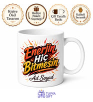 Enerji Dolu Yazılı Baskılı Kupa Bardak Hediye Motivasyon Porselen Mug