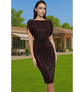 Parıltılı Örme Abiye Elbise Bodycon Kalıp Polyester Karışımlı Yazlık Uzun Ömürlü Seçkin Malzeme (Kahverengi)