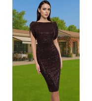 Parıltılı Örme Abiye Elbise Bodycon Kalıp Polyester Karışımlı Yazlık Uzun Ömürlü Seçkin Malzeme (Kahverengi)