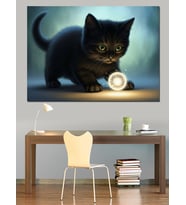 Karanlıkta Parlayan Mistik Kara Kedi Dekoratif Kanvas - Mdf Ahşap Tablo