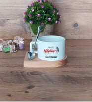 Kütüphaneci Kupa Bardak Kısa Ahşap Altlıklı Kaşıklı
