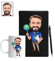 Kişiye Özel Öğretmen Tasarımlı Karikatür Siyah Defter Kalem Kupa Seti 52