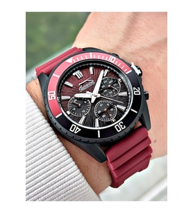 Bordo Renk 5 ATM Fonksiyonlu Çelik Kasa Soft Touch Silikon Kordon Erkek Kol Saati 2274