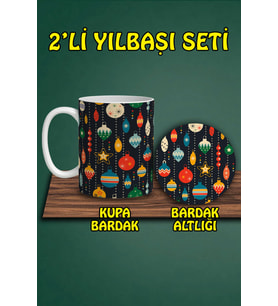 Yılbaşı Temalı Kupa ve Bardak Altlığı Seti