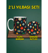 Yılbaşı Temalı Kupa ve Bardak Altlığı Seti