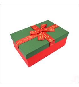 Yeşil Kapaklı Fiyonklu Kırmızı Kutu, 21 cm - Orta Boy