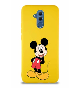 Huawei Mate 20 Lite Soft Premier Kapak Mickey Mouse-B Tasarımlı Silikon Kılıf - Sarı (Şeffaf)