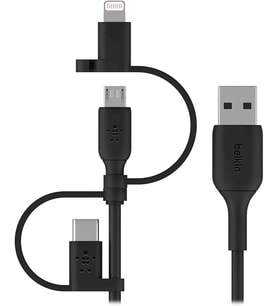 Belkin Evrensel Kablo (3'Ü 1 Arada Usb-C, Lightning, Micro-Usb Şarj Kablosu) Akıllı Telefonları, Tab (Çok Renkli)