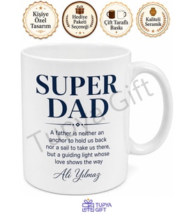 Super Dad Yazılı Kupa Bardak Babalar Günü Hediyesi İngilizce Tasarım