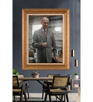 Altın Varaklı Çerçeveli Paspartulu Atatürk Tablo nh353 (Gold)