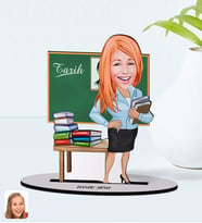 BK Gift Kişiye Özel Kadın Tarih Öğretmeni Karikatürlü Ahşap Biblo Model-1 (Beyaz)