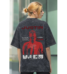 Tasarım Justin Bieber Şarkıcı Sırt Baskılı Unisex Oversize Eskitme Yıkamalı Tişört