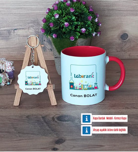 Laborant Kupa Bardak Kırmızı ve Ahşap Anahtarlık Hediye (Model 1)
