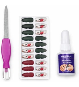 Takma Tırnak Kit Yapıştırıcılı Press On Nail Set Kolay Tak Çıkar Dayanıklı Manikür Aksesuarı,Tam Set Takma Tırnak Manikür Kiti Yapıştırıcı Ve Törpülü Hazır Tırnak Seti Ev (Siyah-çiçek)