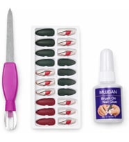 Takma Tırnak Kit Yapıştırıcılı Press On Nail Set Kolay Tak Çıkar Dayanıklı Manikür Aksesuarı,Tam Set Takma Tırnak Manikür Kiti Yapıştırıcı Ve Törpülü Hazır Tırnak Seti Ev (Siyah-çiçek)