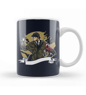 Sherlock Holmes Parrot Magnifying Glass Kupa Bardak Porselen