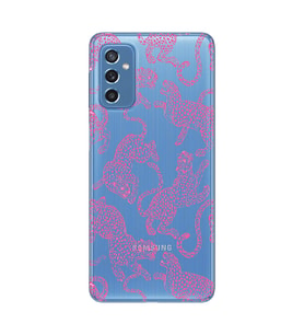 Samsung Galaxy M52 Uyumlu Pembe Leopar Desenli Şeffaf Telefon Kılıfı