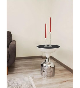 Olympos Dekoratif Parlak Beyaz Kısa Model Krom Sehpa 50 cm