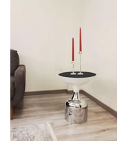 Olympos Dekoratif Parlak Beyaz Kısa Model Krom Sehpa 50 cm