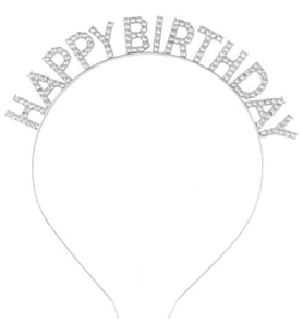 Periboia Gümüş Kristal Taşlı Happy Birthday Tacı (Karışık)