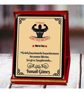 Fitness Antrenörü Baskılı Plaket (3. Tasarım)  Kişiye Özel (Kırmızı)
