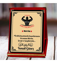 Fitness Antrenörü Baskılı Plaket (3. Tasarım)  Kişiye Özel (Kırmızı)