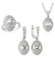 Zirkon Taşlı Oval  925 Ayar Gümüş Kadın Set