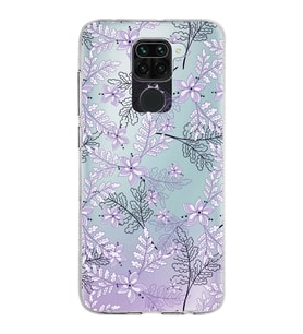 Xiaomi Redmi Note 9 Uyumlu Kapak Floral Lila Tasarımlı Şeffaf Silikon Kılıf