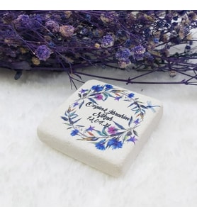 30 Adet Taş Magnet Nikah Şekeri Nişan Hediyeliği Çiçekli 4,5x4,5 kare-