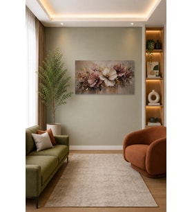 Tam Renk Pudra Gül Kurusu Çiçek Soyut Modern Floral Bej Dekoratif Kanvas Duvar Tablosu