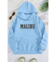 Unisex Malıbu Baskılı Oversize Sweatshirt (Bebe Mavi)