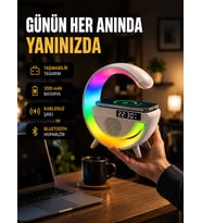 Kablosuz Şarjlı Led Masa Lambası Çalar Saat Ve Beyaz Gürültü Özellikli