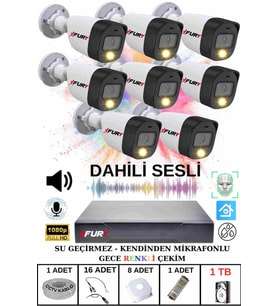 FURY 8 li Sesli Gece Renkli Görüş Güvenlik Kamerası Su Geçirmez Güvenlik Kamerası Seti 1TB