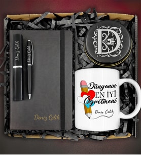 Öğretmenler Günü Kişiye Özel Kalpli Kalem Dünyanın En İyi Öğretmeni Tasarımlı Kupa &Kişiye Özel Mum&Kişiye Özel Defter&Kişiye Özel Kalem Hediye Kutusu