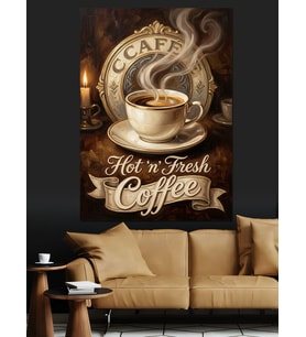 Cafe Hot And Fresh Coffee Dekoratif Kanvas - Mdf Ahşap Tablo