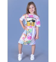 Toontoy Kız Çocuk Dijital Baskılı Batik Desenli Elbise (Çok Renkli)
