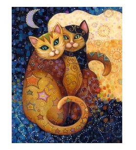 Gece Ve Gündüz Kedilerin Aşkı  Kasnaklı 40 x 50 cm