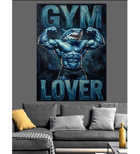 Gym Lover Yazılı Kaslı Köpekbalığı Dekoratif Kanvas - Mdf Ahşap Tablo