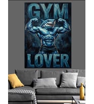 Gym Lover Yazılı Kaslı Köpekbalığı Dekoratif Kanvas - Mdf Ahşap Tablo