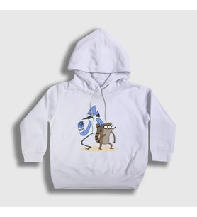 Presmono Unisex Çocuk Beyaz Mordecai And Rigby Regular Show Kapüşonlu Sweatshirt 449209tt (Beyaz)